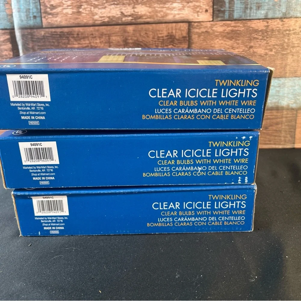New- 3 boxes Holiday Time Clear Icicle Lights 150‎ ct each